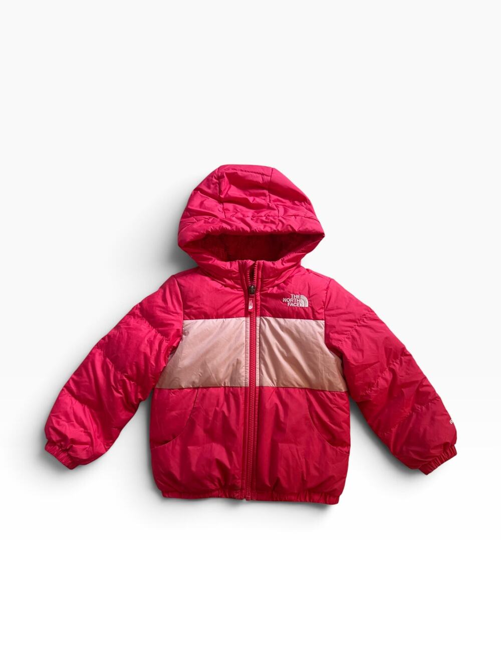 North Face Moondoggy pink hooded down jacket